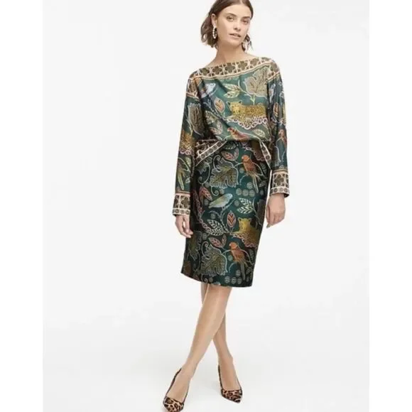 J. Crew No. 2 Pencil Skirt In Ornate Jungle Print Size 0 - Picture 3 of 7